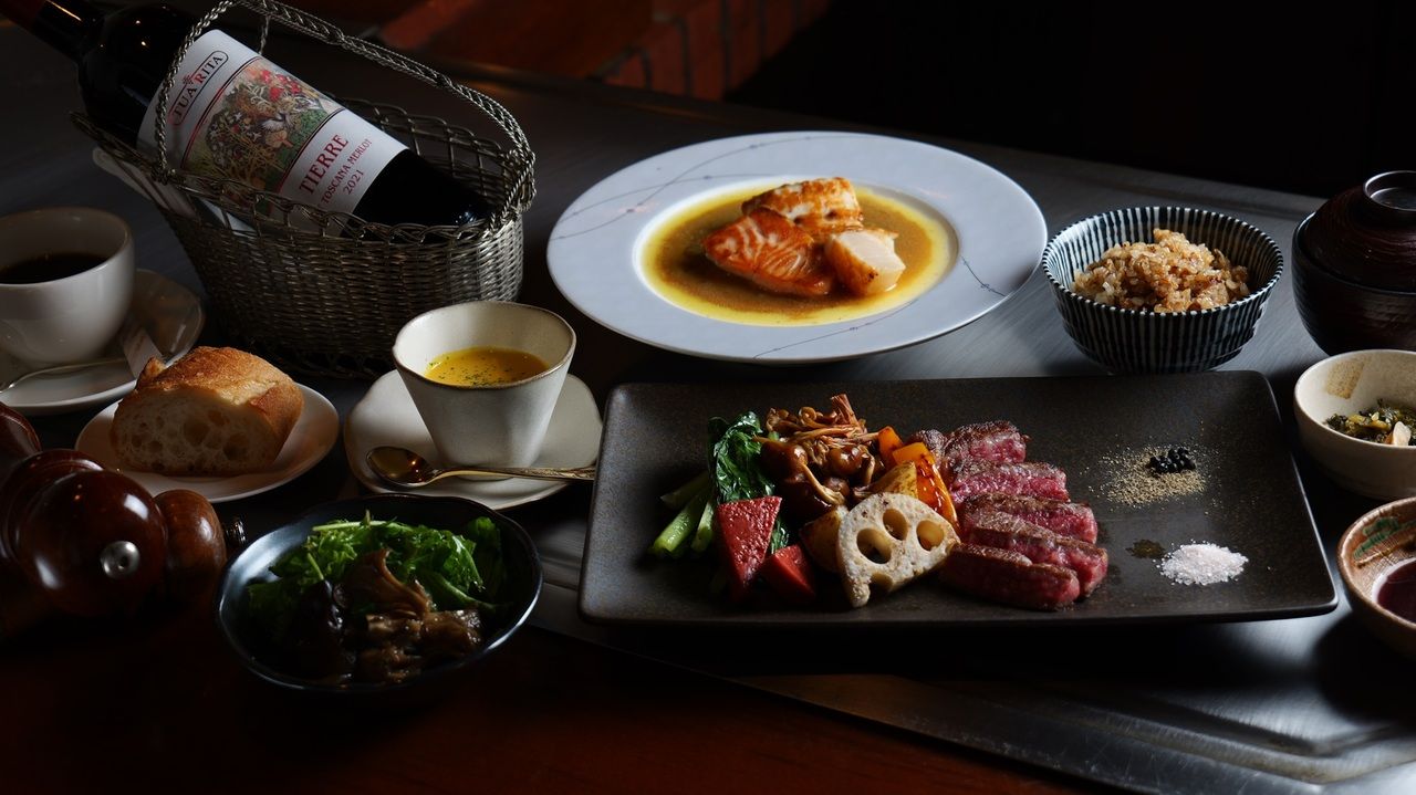 【ランチ】霞（ロース）魚介と黒毛和牛ロースのコース