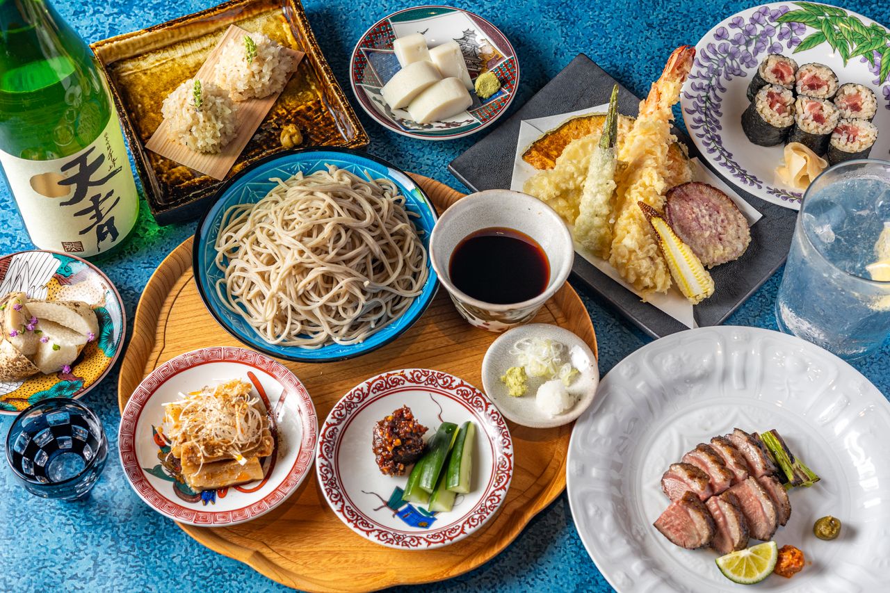 【僅限晚餐】8件蕎麥麵開胃菜、生魚片、時令天婦羅、手工蕎麥麵等令人滿意的黃瓜和蕎麥麵懷石套餐