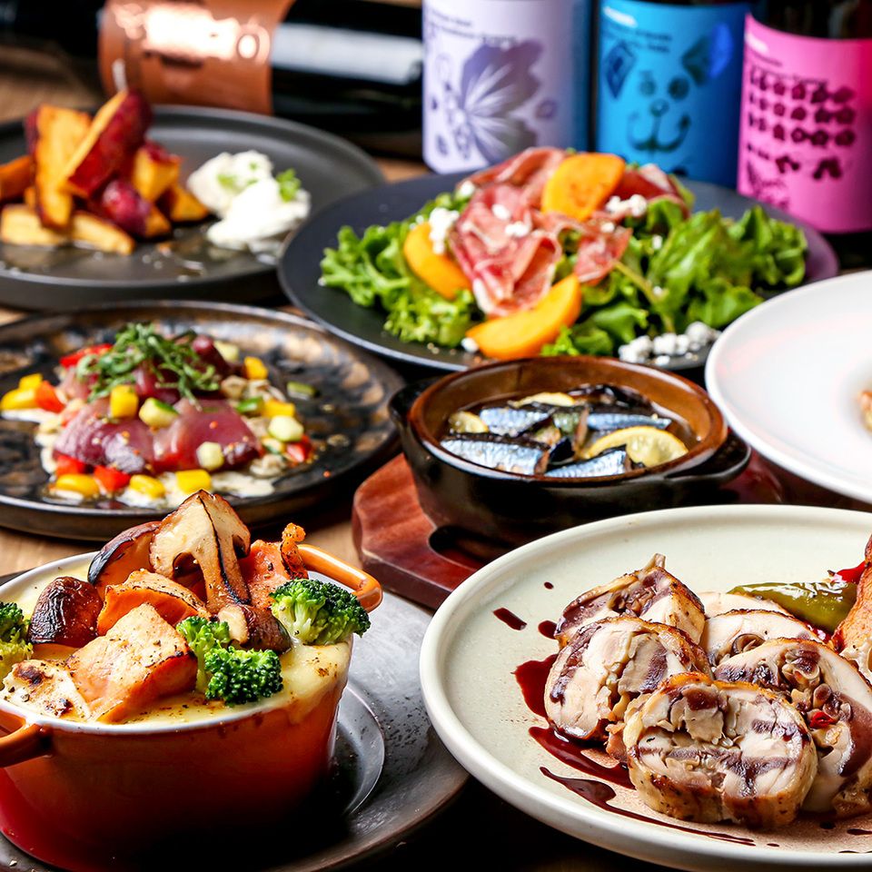 【秋季限定】盡享奈良的秋季美味！鮑魚菇栗子義大利麵、蒜蓉秋刀魚等12道菜5000日圓（含無限暢飲）