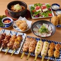 【百鳥の贅沢コース・3時間飲み放題付き】7,500円(税込)　炭焼き5串の盛合せをメインにいいとこどりしてます【全11品】