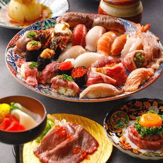 《贅沢なしゃぶしゃぶと豪華な寿司に大満足♪》黒毛和牛しゃぶしゃぶ＆ネギ巻きタンしゃぶ＋黒毛和牛肉寿司＋海鮮寿司食べ放題コース