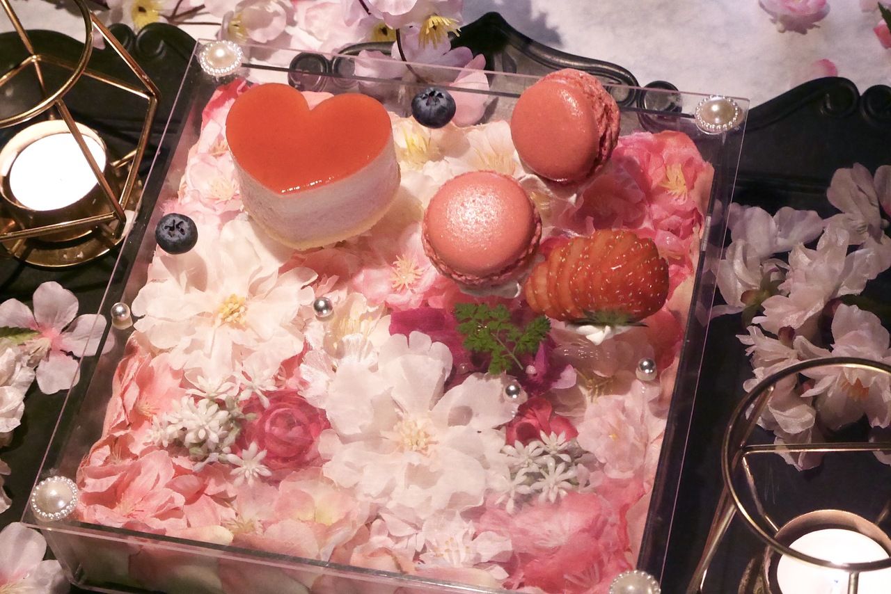 【기념일~백화요란 밤벚꽃~(3/3~)】건배 오리지널 칵테일 첨부 ☆벚꽃의 꽃 BOX로 축하★봄의 특별 코스(건배/딸기의 하트 케이크 첨부)