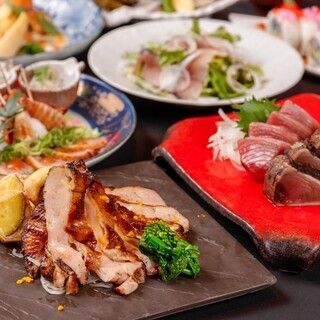 【3月〜5月】鰹の藁焼き×中とろ鮪×鯛の藁焼き 豪華3種合盛り　碧の清流コース（2時間飲み放題付き）