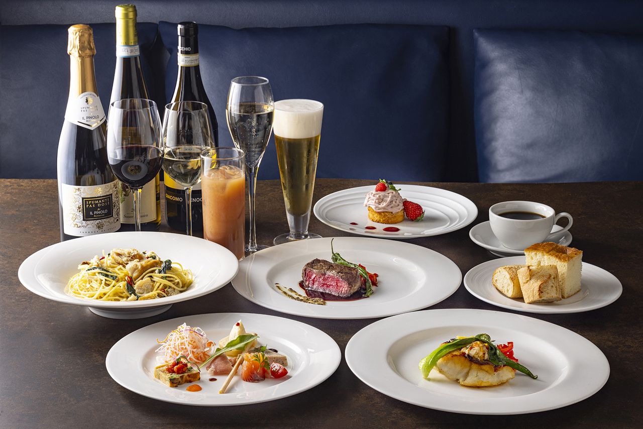 【フリーフロー2時間付】鮮魚と牛フィレ肉のWメイン☆スパークリングワインも選べるフリーフローで夜景を楽しむディナーのひとときを