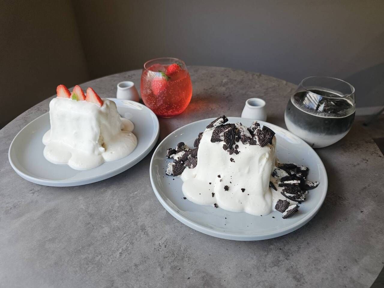 Fluffy strawberry chiffon cake with strawberry sauce or chocolate sauce