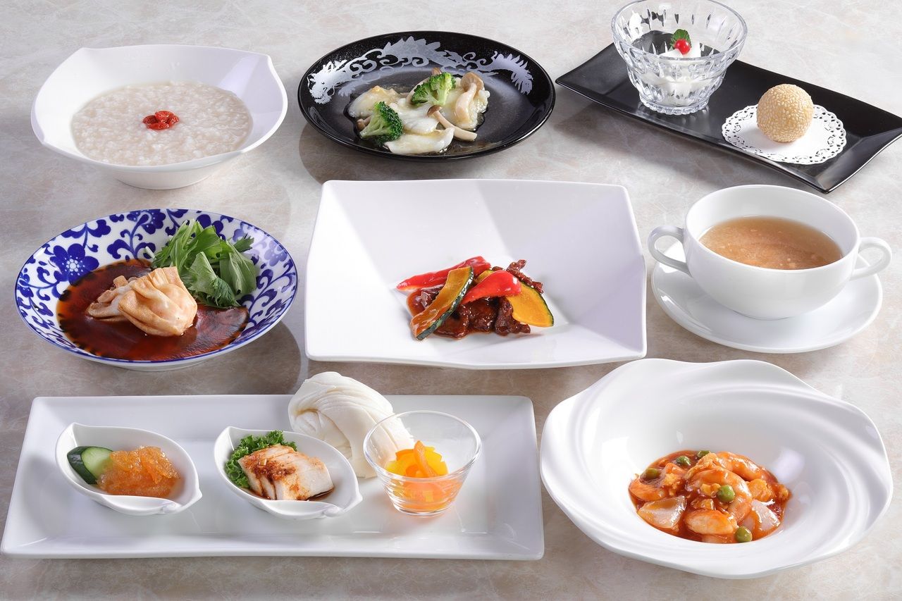 ＜美麗茶膳／ランチ＞前菜、炒め、中国粥＋デザート2種など全8品＋スパークリングワイン含むワンドリンク