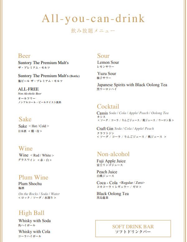 Todo lo que puedas beber (todas las bebidas disponibles)