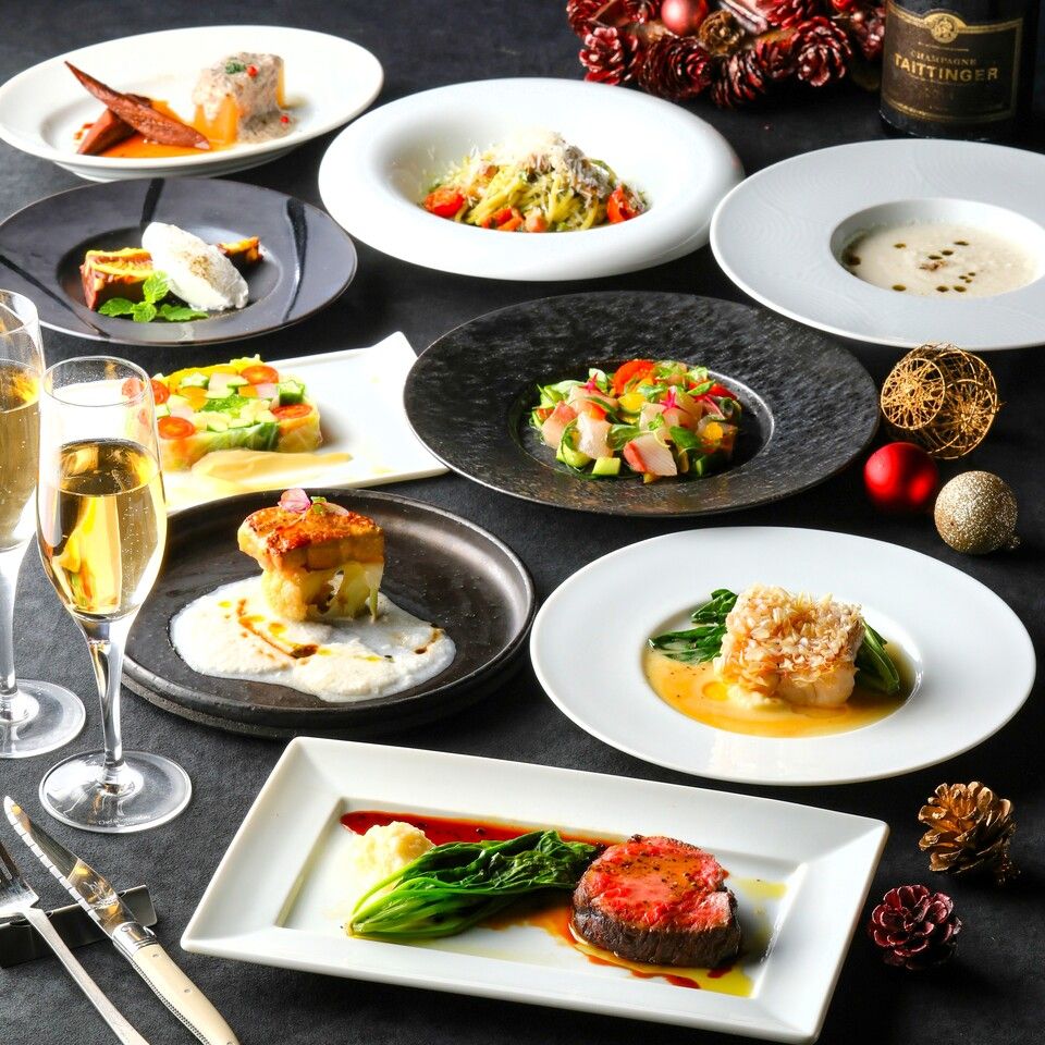 【Xmas2025】24日&25日限定 乾杯スプマンテ&食後カフェ付 京都食材のイタリアンを堪能 肉と魚フルコースプラン