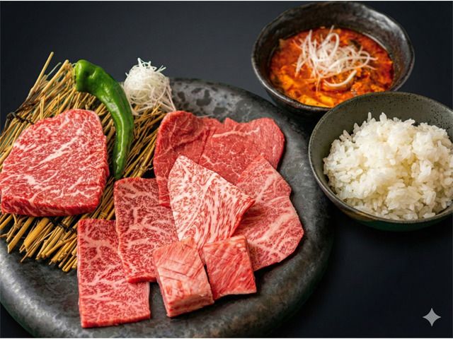 Lujoso almuerzo yakiniku con filete de solomillo y carne de Kobe
