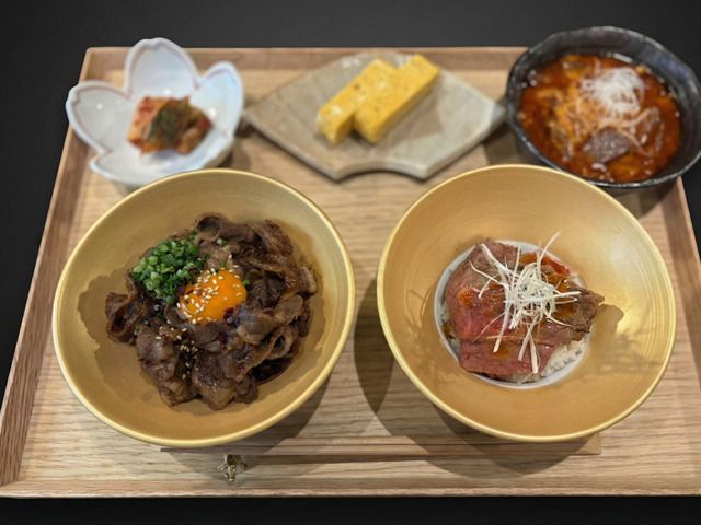 Kobe beef gyudon and sukiyaki bowl combination