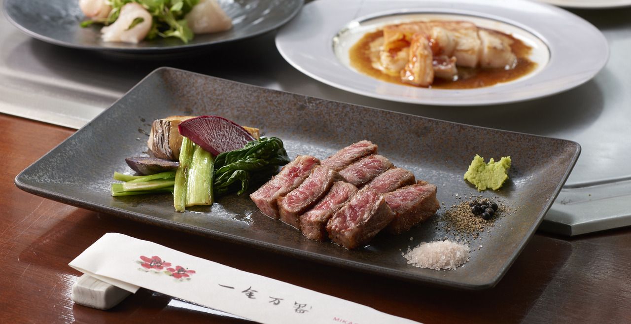 【ランチ】藤（ロース）魚介と海老、黒毛和牛ロースのコース