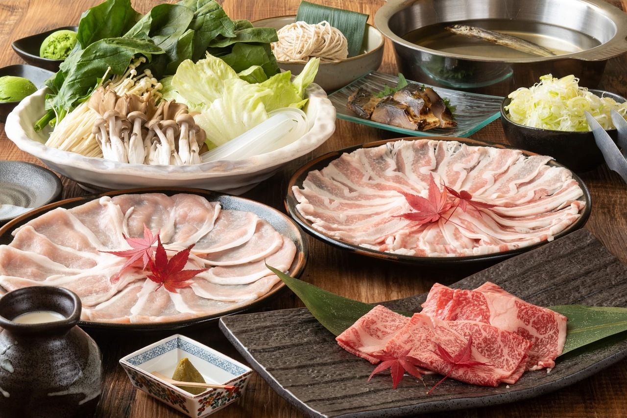 Pontocho course [Meals only] Shabu-shabu: Pork belly & pork loin & wagyu beef