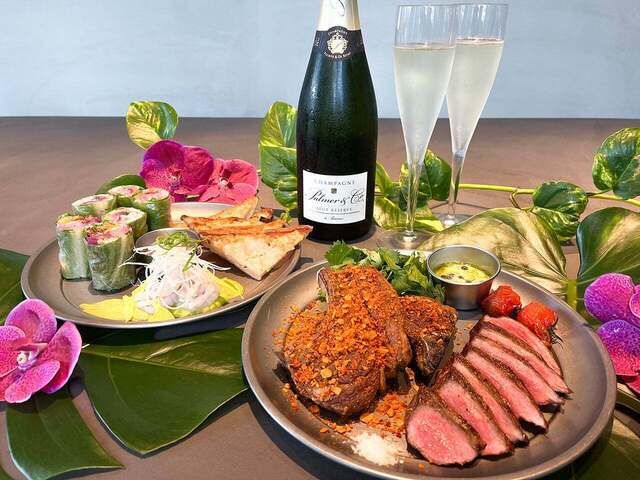 土日祝日 【シャンパーニュ・フリーフロー】前菜、和牛など全5品＋世界一獲得のシャンパーニュ“パルメ・ブリュット・レゼルヴ”（※8名様以上でテラス席貸し切りOK）