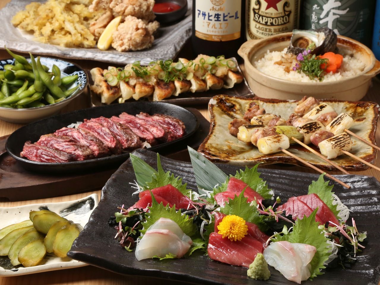 【日～木祝日特別価格】高級魚と牛ハラミステーキが主役の満足プラン 飲み放題付 全11品5,000円