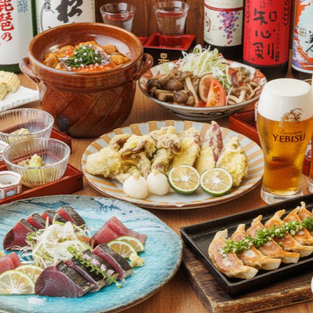 【秋限定】秋の味覚！戻り鰹2種と人気のさつま知覧どり炭火もも焼きのWメインを楽しむ贅沢プラン