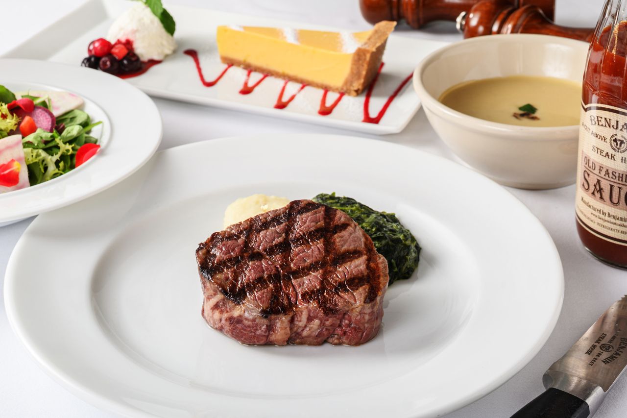 【平日限定 USDA PRIME フィレミニョンステーキコース】アメリカ国内最上級グレードフィレステーキ・食後のデザート含む全6品+1ドリンク　