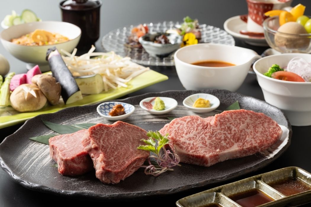 Carefully selected Japanese Black beef steak lunch course