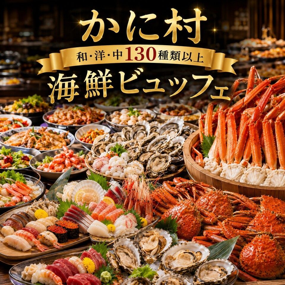 ◆9月限定10%OFF◆【タラバガニ付きプレミアムビュッフェ】＜120分制＞130種超の料理が並ぶ海鮮ビュッフェ＋アルコール飲み放題