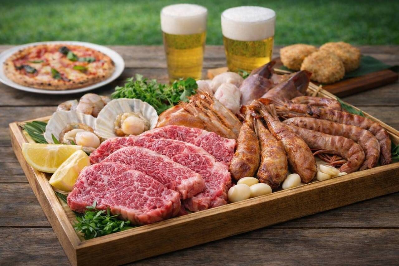 A5 rank Miyazaki beef and luxurious seafood BBQ + 90 minutes all-you-can-drink (Standard)