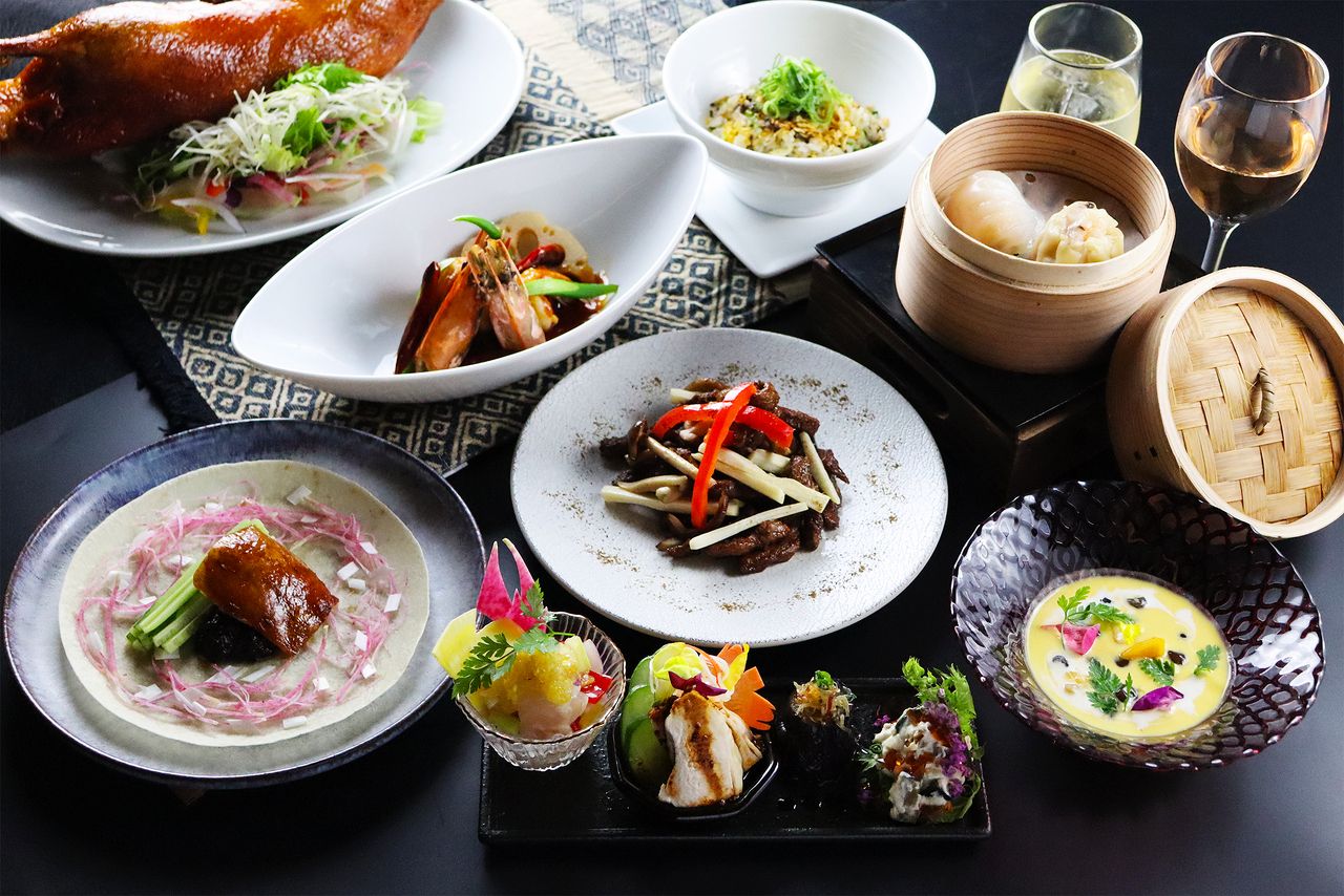 北京ダックと大海老のコース