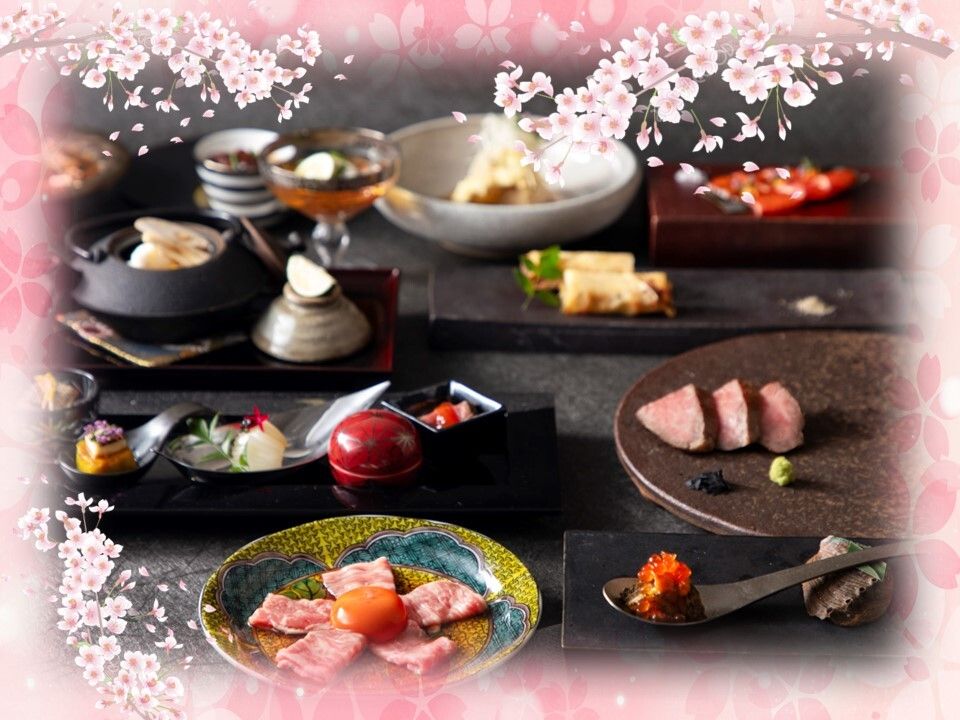 [April Only Sakura Course] "Foie Gras Chawanmushi & Wagyu Roast Beef and Maitake Mushroom with Butter and Soy Sauce, Rice in an Ohitsu (Cooked Rice Box) & Edomae Sushi & Seared Wagyu Beef Sushi" Sakura Course (Weekdays ¥5300 / Weekends and Holidays ¥5700)