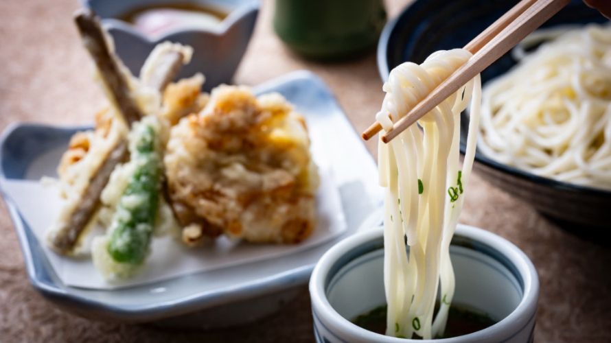 Goto udon and chicken tempura set meal